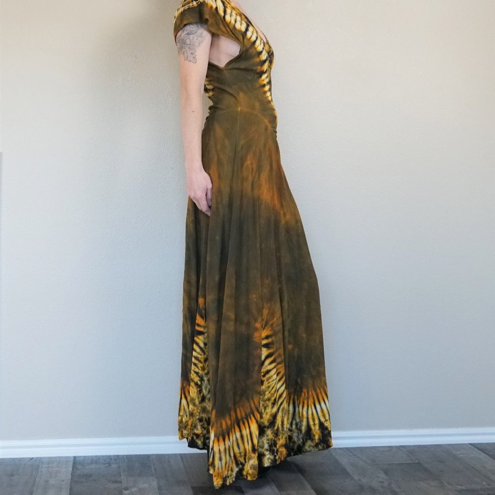 Vintage Yellow & Black Tie Dye Short Sleeve Dress - Picture 2 of 6